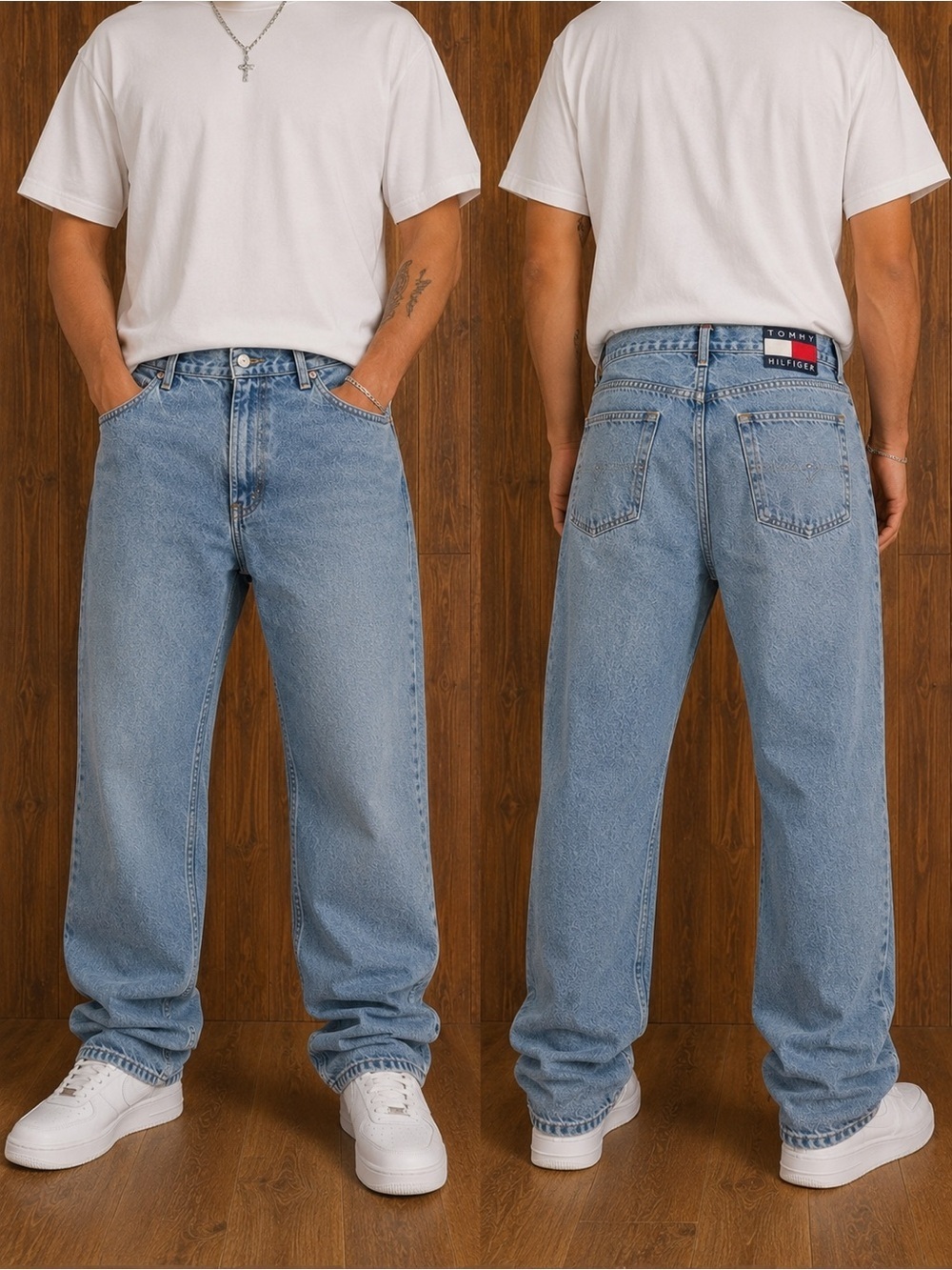 Vintage Tommy Hilfiger Jeans Men’s 38x34 Light Wash Distressed Y2K 90s Denim